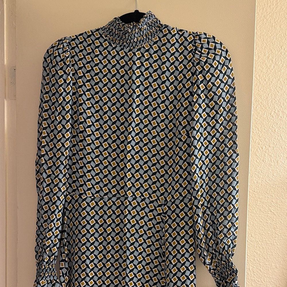 Reformation Blue and Yellow Geometric Dress